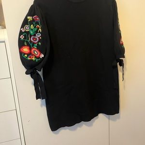 Zara sweater dress with embroidered sleeves